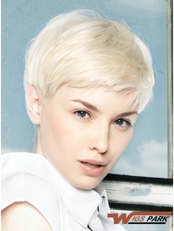 Lace Front Wig Platinum Color Short Length Straight Style Boycuts