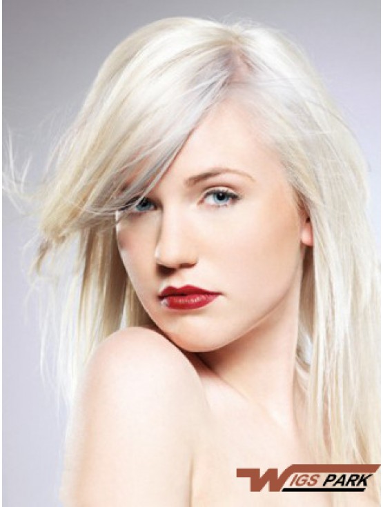 Capless With Bangs Long Straight 16 inch Platinum Blonde Convenient Fashion Wigs