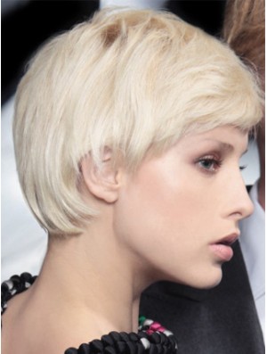 Monofilament Boycuts Short Straight 8 inch Platinum Blonde Incredible Fashion Wigs