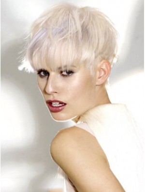 Monofilament Boycuts Short Straight 8 inch Platinum Blonde Ideal Fashion Wigs