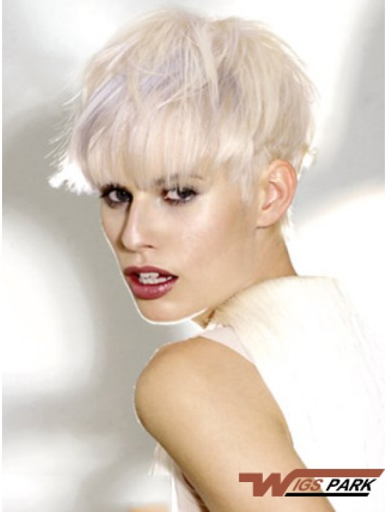 Monofilament Boycuts Short Straight 8 inch Platinum Blonde Ideal Fashion Wigs