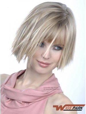 Monofilament Bobs Chin Length Straight 10 inch Platinum Blonde Good Fashion Wigs