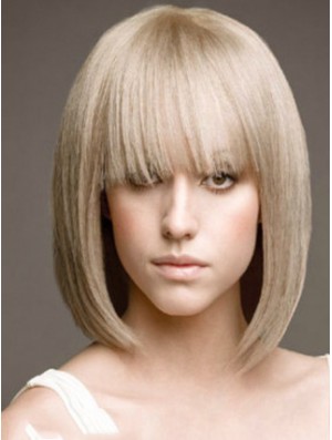 Full Lace Bobs Chin Length Straight 12 inch Platinum Blonde Beautiful Fashion Wigs