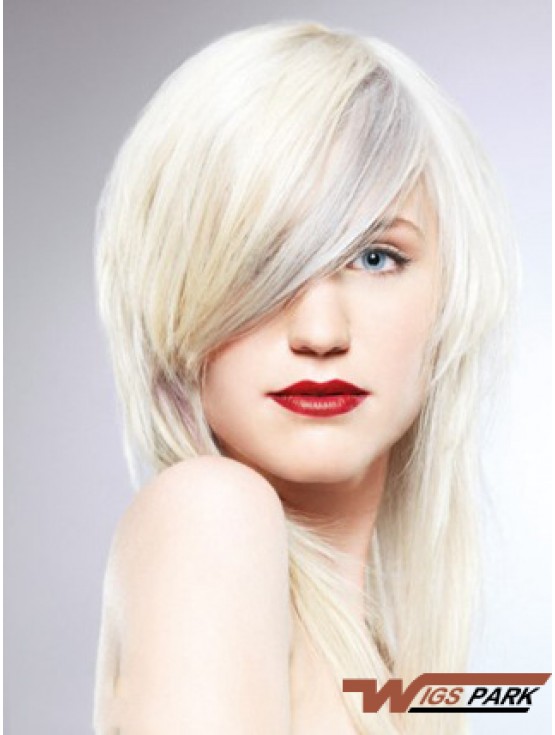 Lace Front With Bangs Long Straight 16 inch Platinum Blonde Fashionable Fashion Wigs