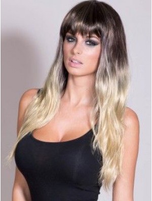 Flexibility Ombre/2 Tone Long Straight With Bangs 24 inch Real Lace Wigs