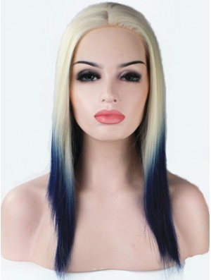 16 inch Ombre/2 Tone Long Without Bangs Straight Fashionable Lace Wigs