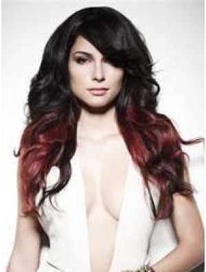 Stylish Ombre/2 Tone Long Wavy With Bangs 22 inch Real Lace Wigs