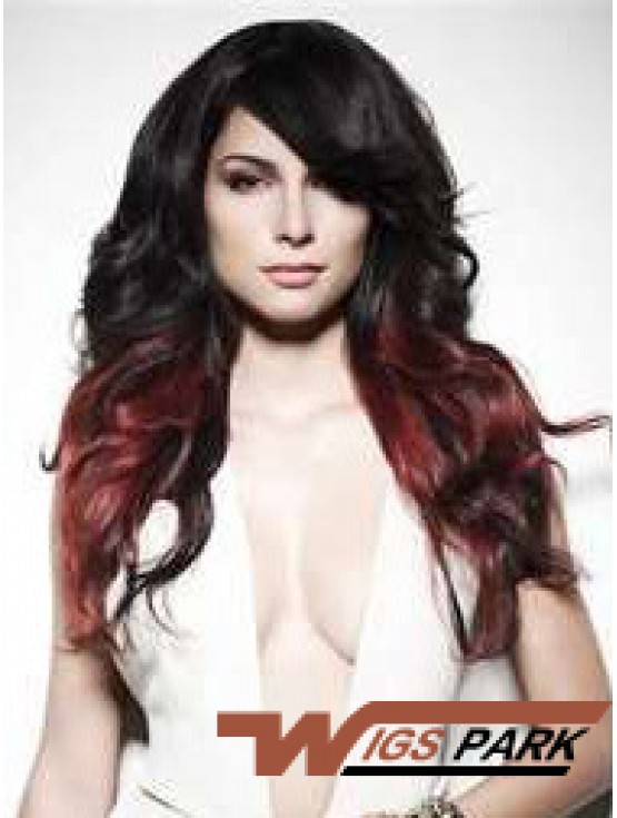 Stylish Ombre/2 Tone Long Wavy With Bangs 22 inch Real Lace Wigs