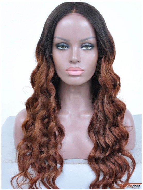 Long Ombre/2 Tone Wavy Without Bangs Good African American Wigs