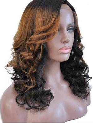 Shoulder Length Ombre/2 Tone Curly Without Bangs Style African American Wigs