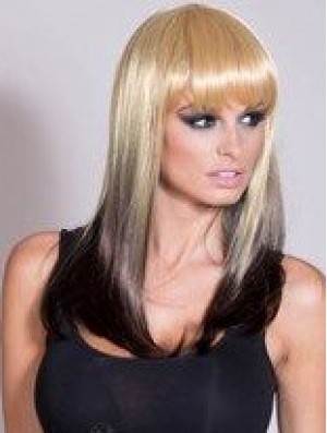 Affordable Ombre/2 Tone Long Straight With Bangs 20 inch Real Lace Wigs