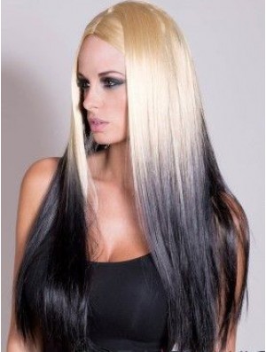 Suitable Ombre/2 Tone Long Straight Without Bangs 22 inch Real Lace Wigs