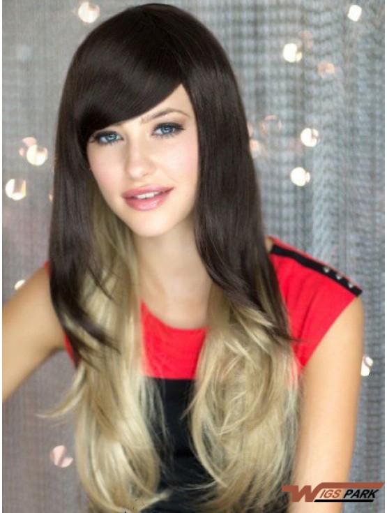 Good Ombre/2 Tone Long Wavy Without Bangs 22 inch Real Lace Wigs