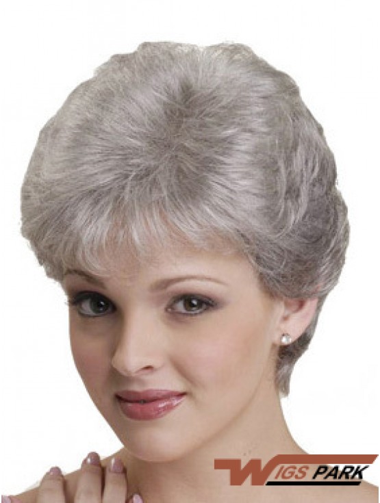 Short Grey Wigs With Synthetic Capless Straight Style