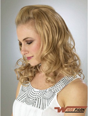 Shoulder Length Wavy Blonde Durable Synthetic Half Wigs