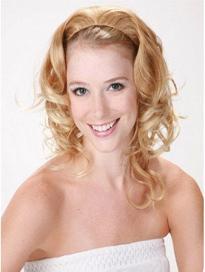 Shoulder Length Curly Blonde Style Synthetic Half Wigs