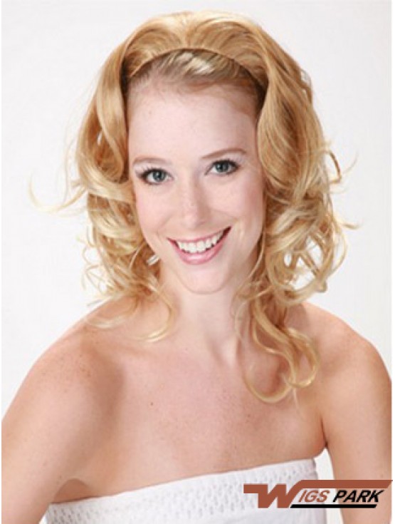 Shoulder Length Curly Blonde Style Synthetic Half Wigs