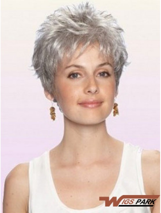 Cheap Grey Wigs With Capless Synthetic Cropped Length