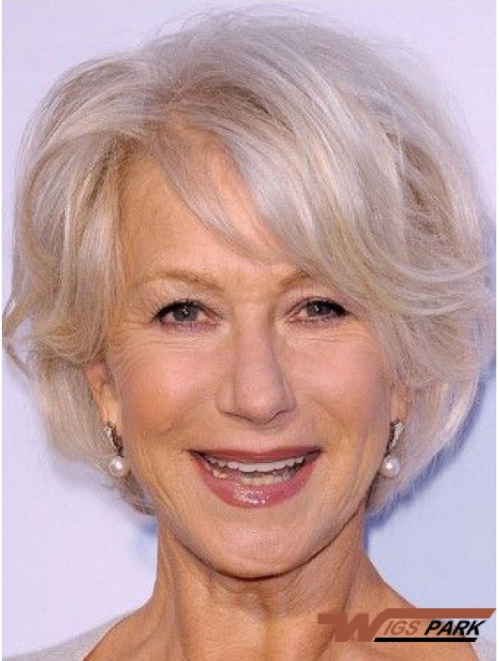 Cheap Grey Wigs Remy Real Grey Cut Wavy Style Short Length