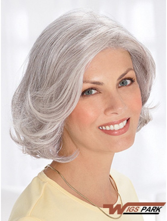 Grey Short Wig Remy Real Wavy Style Chin Length With Capless