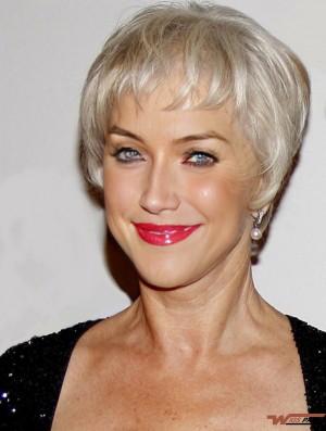 Short Real Hair Wigs With Capless Grey Cut Straight Style