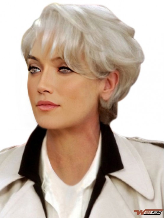 Grey Short Remy Real Hair Capless Wavy Wigs for Lady 8 Inch