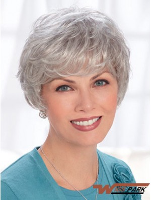 Lace Front Wigs Real Hair Short Length Wavy Style Grey Cut