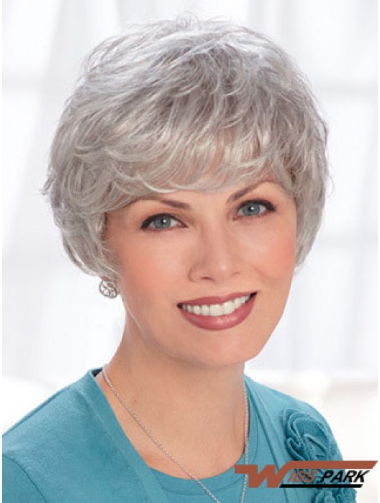 Lace Front Wigs Real Hair Short Length Wavy Style Grey Cut