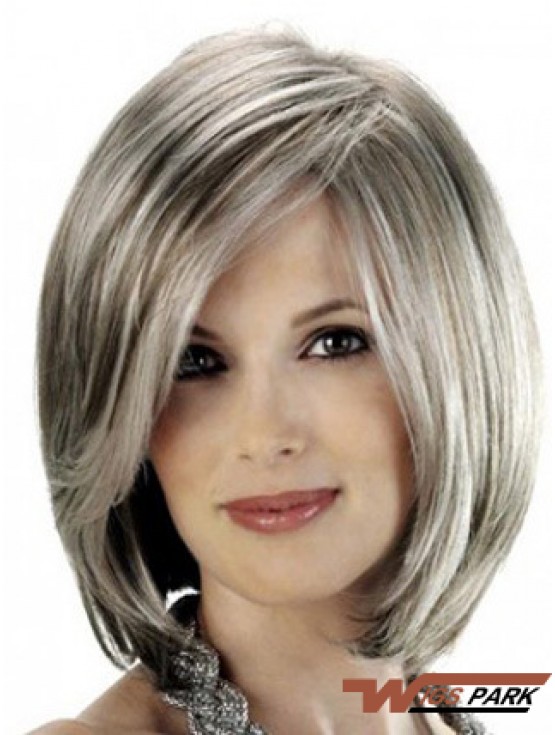 Straight Lace Front 12 inch Stylish Chin Length Grey Wigs