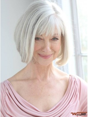 Real Hair Wigs With Remy Capless Grey Cut Chin Length