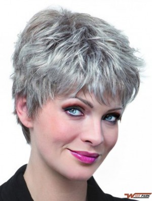 Synthetic Cropped Straight Capless Elderly Lady Wigs