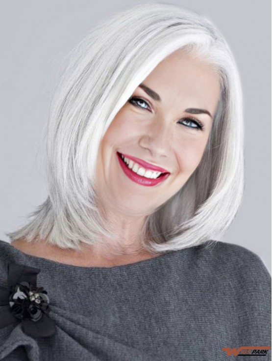 Straight Lace Front 14 inch Top Chin Length Grey Wigs