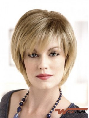 Lace Front Straight Layered Short 8 inch Top Real Hair Wigs