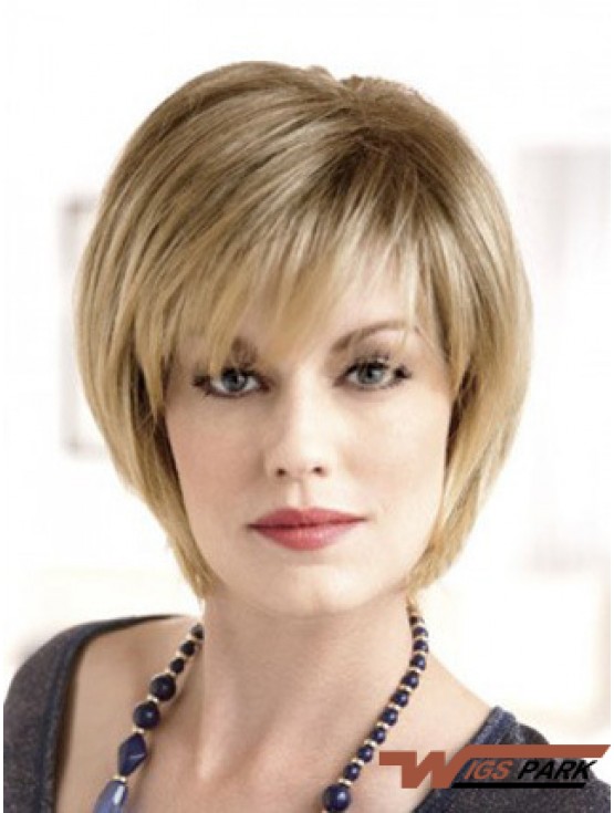 Lace Front Straight Layered Short 8 inch Top Real Hair Wigs