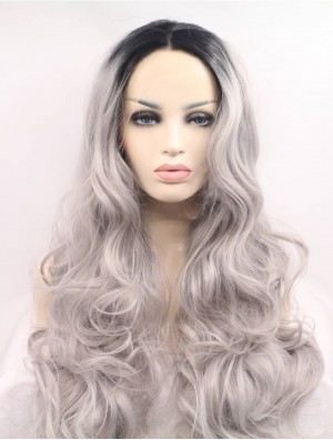 Gorgeous Long Curly 22 inch Synthetic Grey Wigs