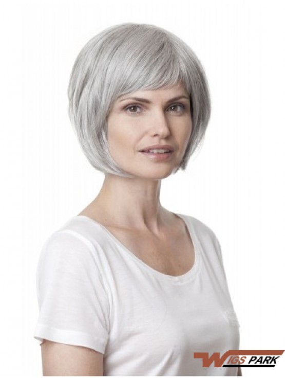 Synthetic Soft Chin Length Straight Grey Wigs