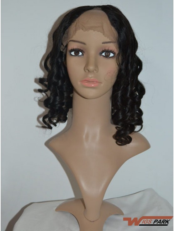 14 inch Lace Front Curly Black No-Fuss U Part Wigs