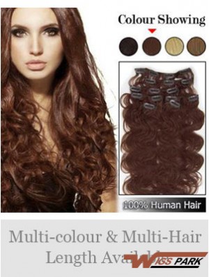 High Quality Auburn Wavy Remy Real Hair Clip In Hair Extensions