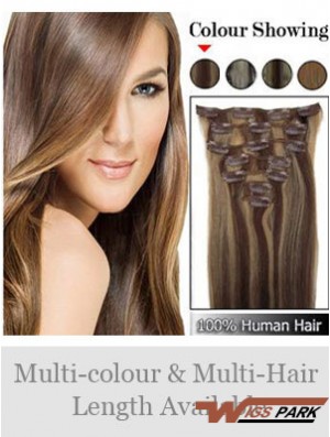 Beautiful Brown Straight Remy Real Hair Clip In Hair Extensions