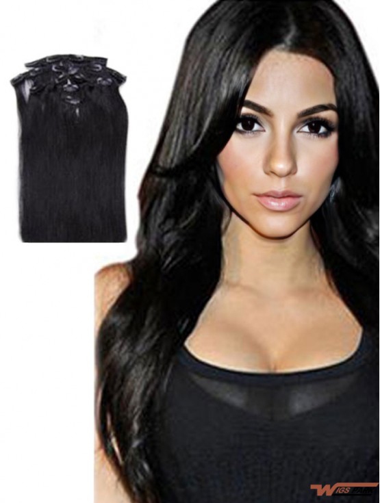 Sassy Black Straight Remy Real Hair Clip In Hair Extensions