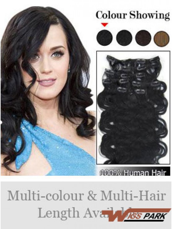 Online Black Wavy Remy Real Hair Clip In Hair Extensions