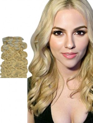 No-Fuss Blonde Wavy Remy Real Hair Clip In Hair Extensions