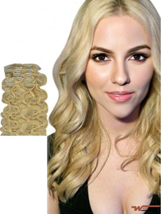 No-Fuss Blonde Wavy Remy Real Hair Clip In Hair Extensions