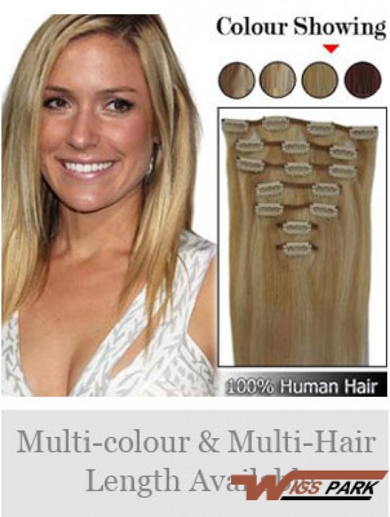 Durable Blonde Straight Remy Real Hair Clip In Hair Extensions