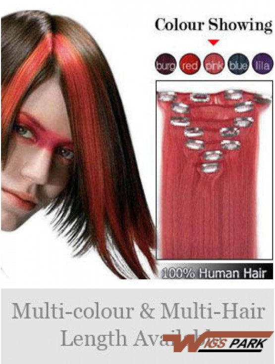 Comfortable Red Straight Remy Real Hair Clip In Hair Extensions