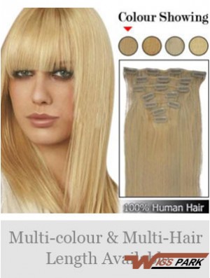 Trendy Blonde Straight Remy Real Hair Clip In Hair Extensions