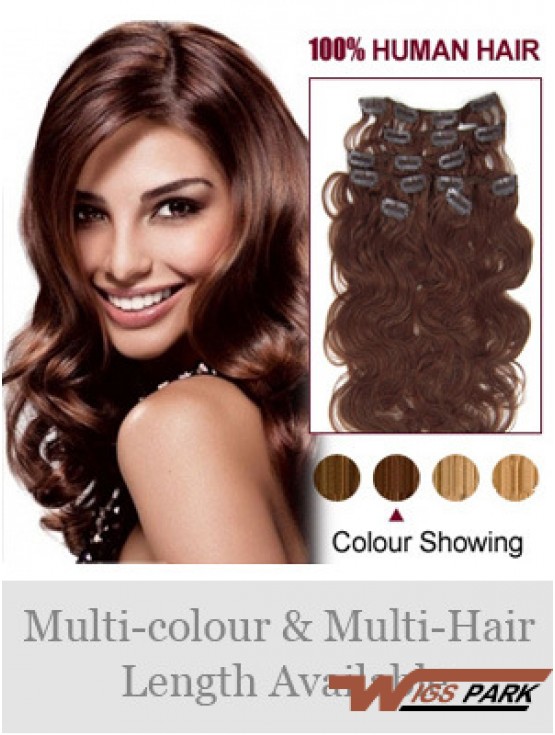 Online Auburn Wavy Remy Real Hair Clip In Hair Extensions