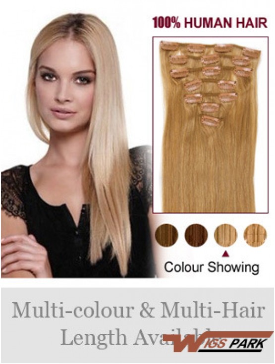 Top Blonde Straight Remy Real Hair Clip In Hair Extensions