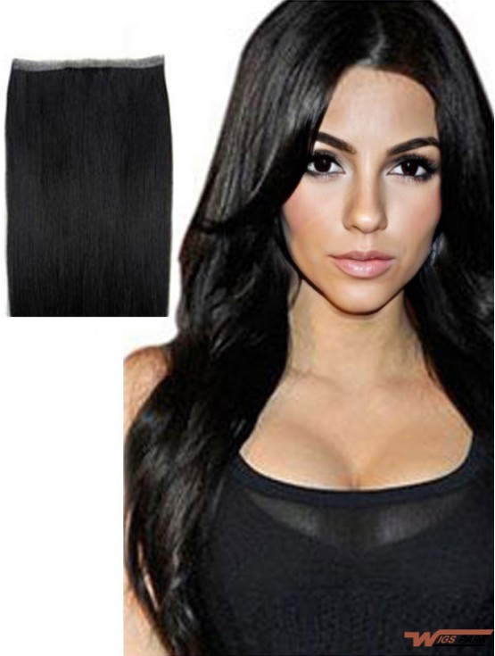 Straight Remy Real Hair Black Good Weft Extensions