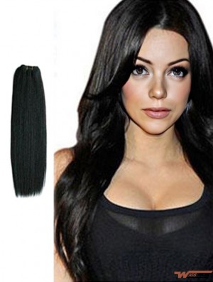 Straight Remy Real Hair Black Trendy Weft Extensions